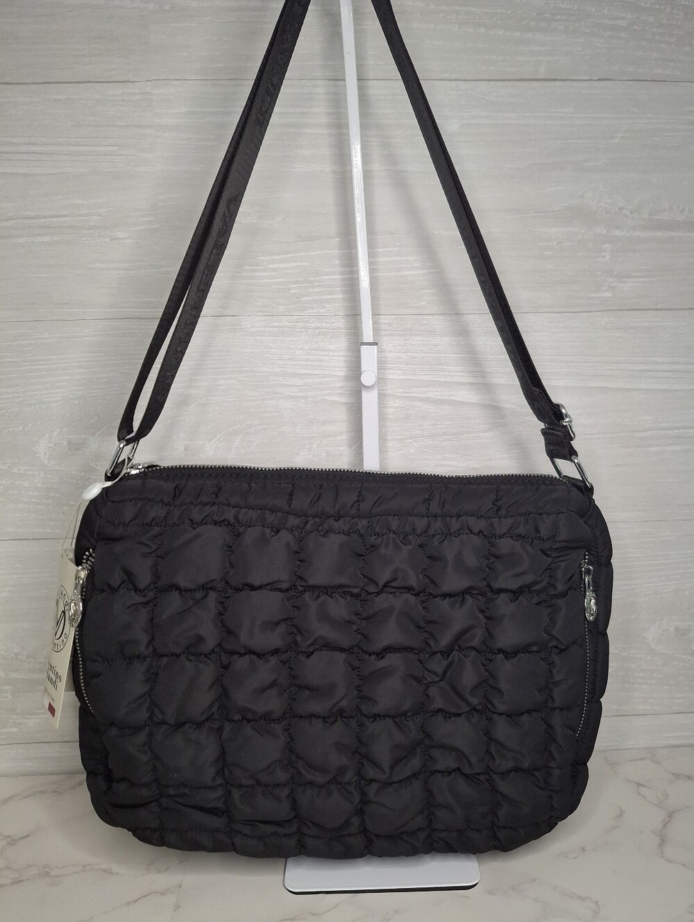 Valentino Orlandi Black Large Puffer Quilted Nylon Crossbody Bag NWT